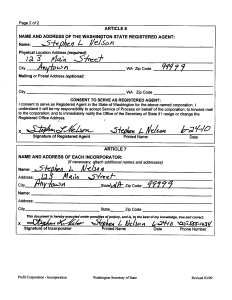 Click to see larger image of second page of Washington incorporation form
