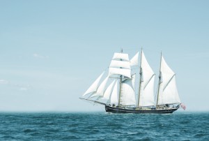 Picture of clipper sailing on Ocean.