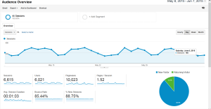 Pciture of a Google Analytics report showing high-level statistics about visitors