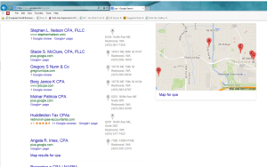 Picture of Google search results for Redmond, Washington CPAs.