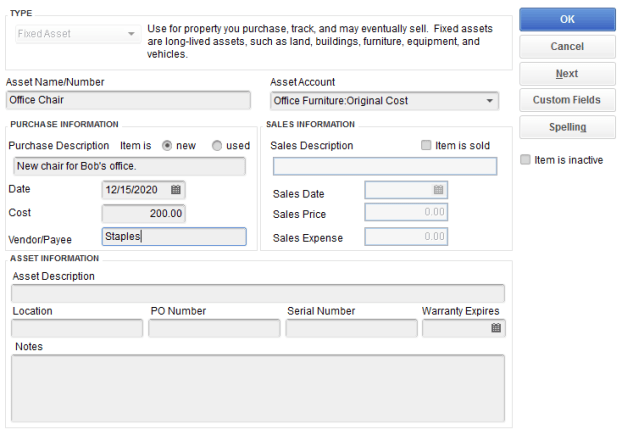 Quickbooks Fixed Asset Items A Quick Tutorial 0175