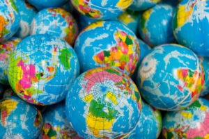 Picture of a bunch of global ball toys
